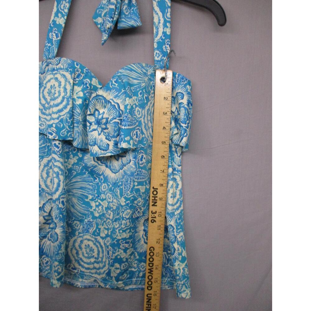 Lands End Blue Floral Boho Ruffle Swimwear Top Womens Size 4 - Picture 4 of 9